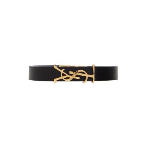 Saint Laurent Läderarmband med logotyp Black, Herr