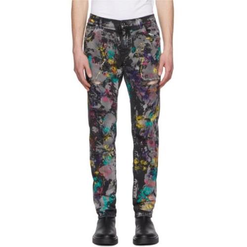 Dolce & Gabbana Svart Bomull Sliten Målningsstänk Jeans Multicolor, He...