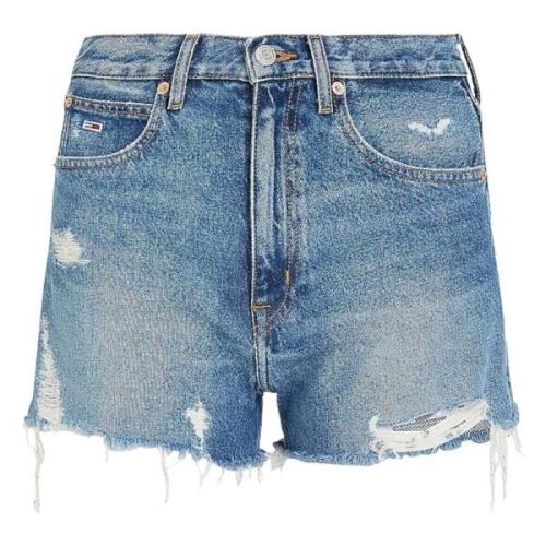 Tommy Jeans Distressed Frayed Hem Denim Hotpants Shorts Blue, Dam