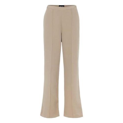 Pieces Bossy HW Wide Long pants Beige, Dam