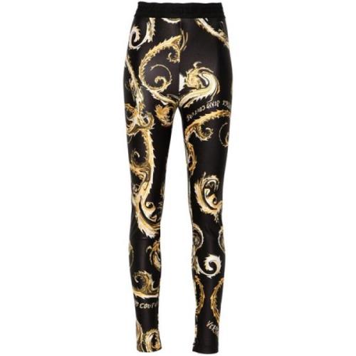 Versace Jeans Couture Svart Guld Satin Leggings Chromo Couture Multico...