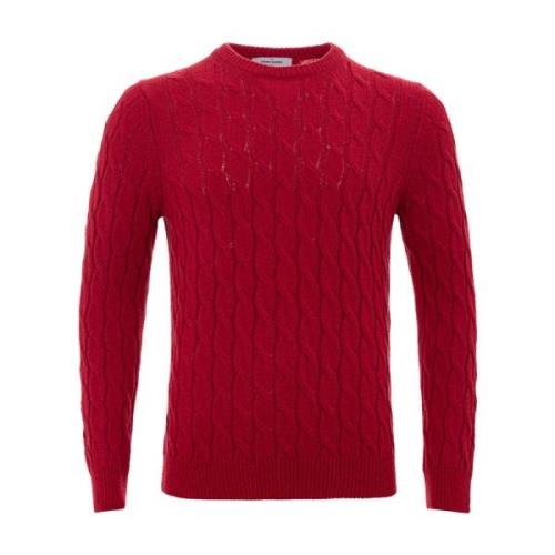 Gran Sasso Crew Neck Cable Knit Sweater Red, Herr