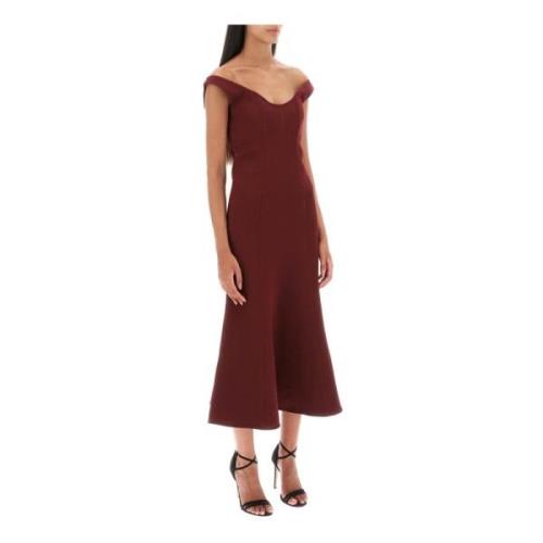 Roland Mouret Ull Silke Off-Shoulder Midi Klänning Purple, Dam