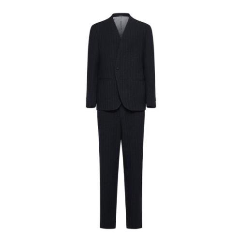 Giorgio Armani Svart Pinstripad Ullkostym Black, Herr