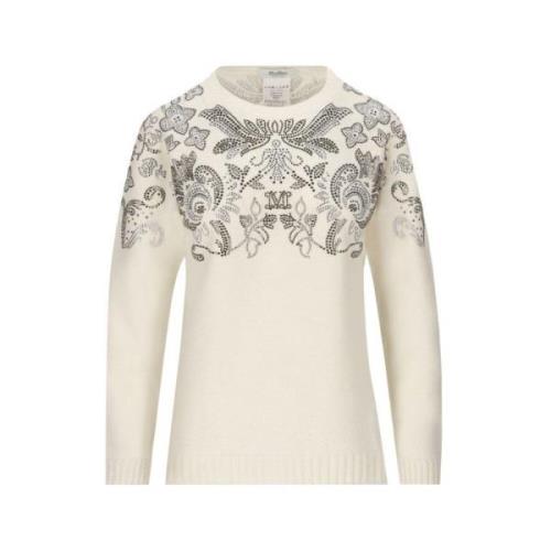 Max Mara Vit Cashmere Tröja med Silverdekorationer White, Dam