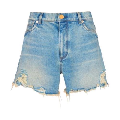 Balmain Denim Shorts med Broderat Logotyp Blue, Dam