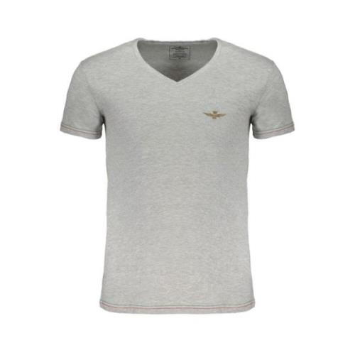 Aeronautica Militare Grå Bomull V-Ringad T-Shirt med Tryck Gray, Herr