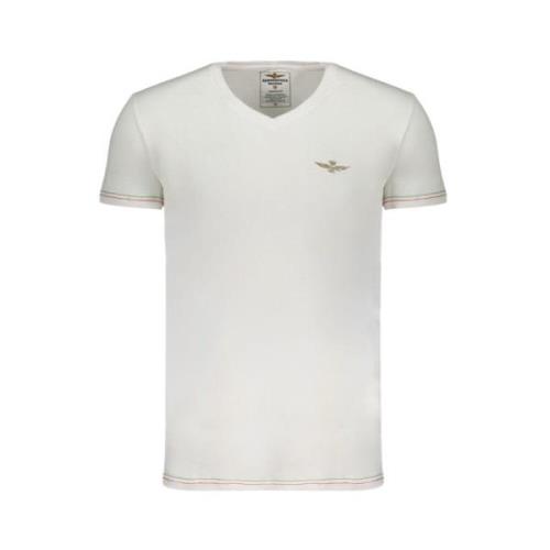 Aeronautica Militare Bomull V-Hals T-Shirt med Print White, Herr