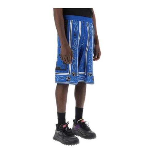 Off White Bermuda Shorts med Paisley Mönster Blue, Herr