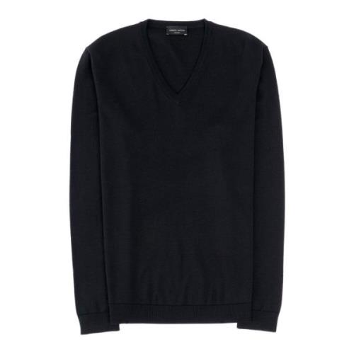 Roberto Collina Merino Wool V-Neck Sweater Navy Black, Herr