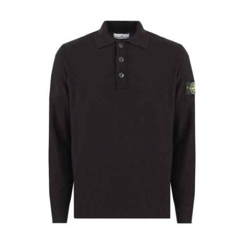 Stone Island Herr Polo Långärmad Stickat Svart Black, Herr