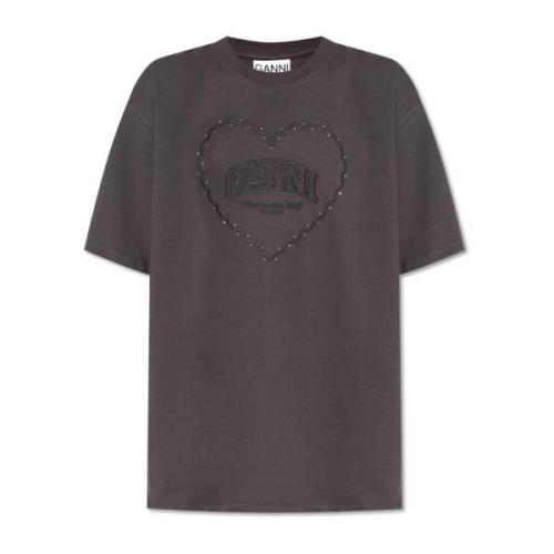 Ganni T-shirt med logotyp Gray, Dam