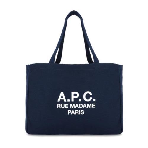 A.p.c. Blå Shoppingväska Kvinna Broderad Logotyp Blue, Dam