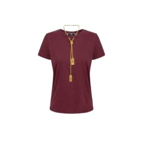 Elisabetta Franchi Bordeaux Kedja Guld T-shirt Ma009 CG3 Red, Dam