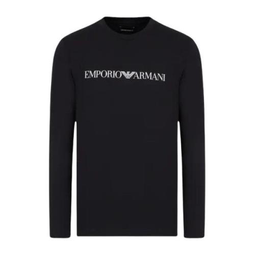 Emporio Armani Herr Slim-Fit Långärmad T-Shirt i Bomull Blue, Herr