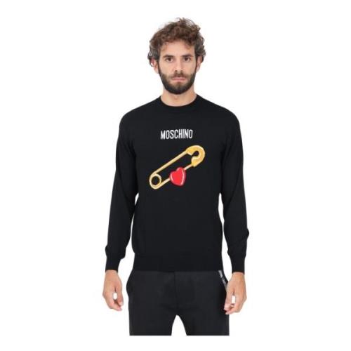 Moschino Hjärta Säkerhetsnål Crewneck Sweater Black, Herr