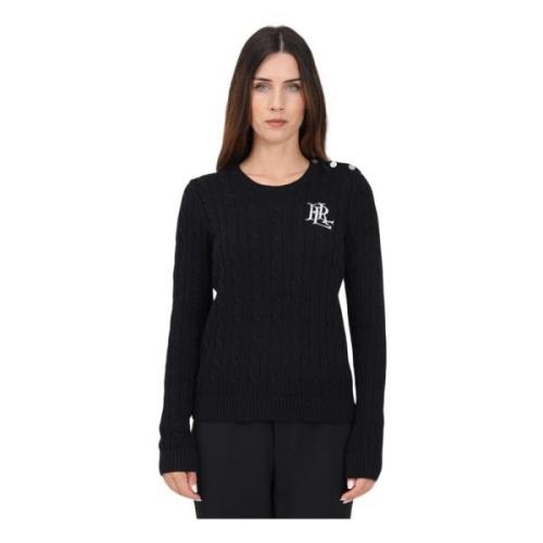 Ralph Lauren Svart Crew-Neck Tröja med Unika Dekorativa Knappar Black,...