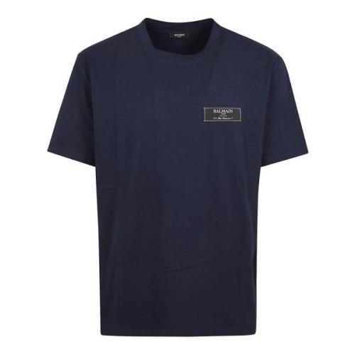 Balmain Label T-Shirt - Straight Fit Blue, Herr