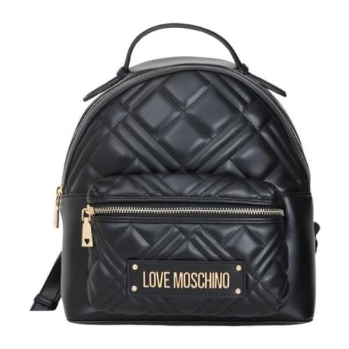 Love Moschino Quiltad Svart Ryggsäck med Metalliskt Logotyp Black, Dam