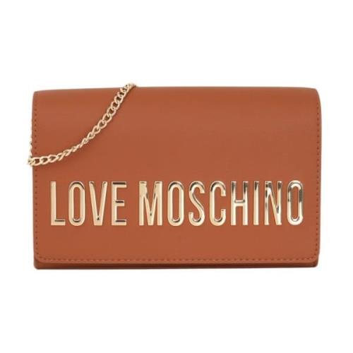 Love Moschino Brun Axelväska med Metalliskt Logotyp Brown, Dam