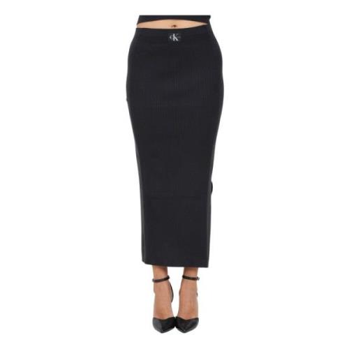 Calvin Klein Jeans Svart Ribbad Midi Kjol Black, Dam