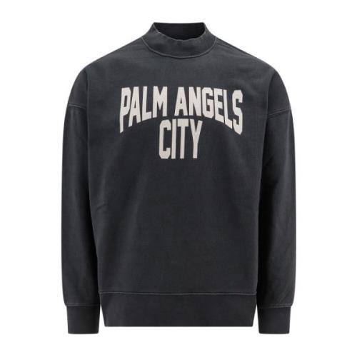 Palm Angels Grå Bomull Crew-neck Sweatshirt Ss24 Black, Herr