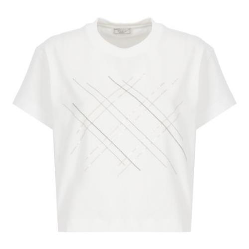 Peserico Vit Bomull T-shirt med Rund Hals White, Dam