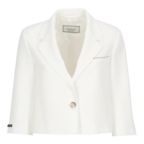 Peserico Vit Enkelknäppt Blazer med Peak Revers White, Dam