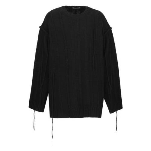 Yohji Yamamoto Svart Ull Crewneck Tröja för Män Black, Herr