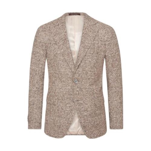 Oscar Jacobson Slim Fit Rutig Blazer Beige, Herr