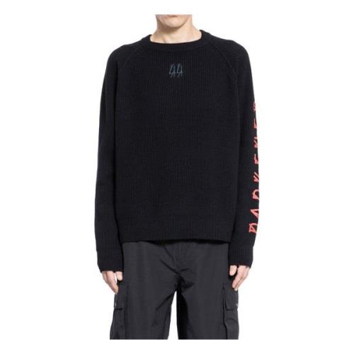 44 Label Group Svart Ribbstickad Crewneck Tröja Black, Herr