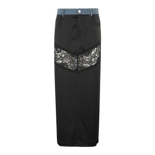 Blumarine Satin Denim Kjol Black, Dam