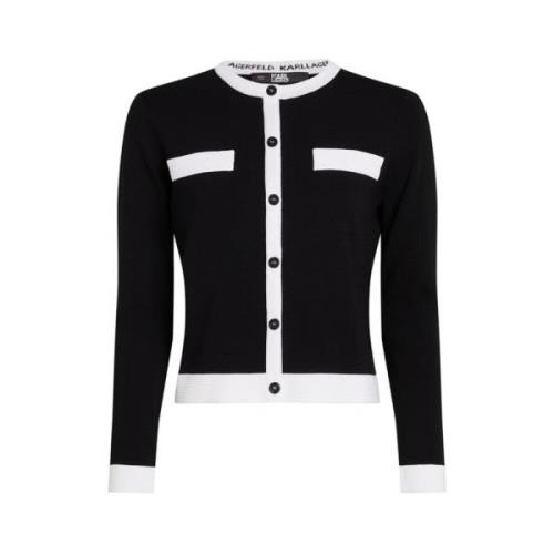 Karl Lagerfeld Stickad Kontrast Trim Cardigan Black, Dam