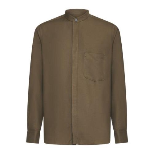 Ermenegildo Zegna Khaki Grön Mandarin Krage Skjorta Brown, Herr