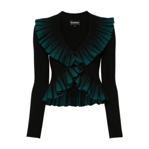 Emporio Armani Svart Ombré Print Tröja Ruffled Detaljer Black, Dam