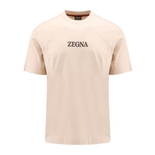 Ermenegildo Zegna Beige Bomull T-shirt med Crew-neck Beige, Herr