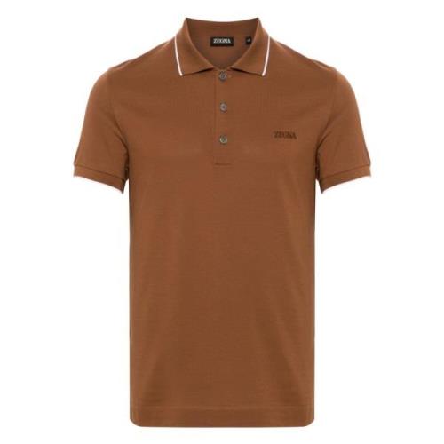 Z Zegna Brun Stickad Polotröja med Detaljer Brown, Herr