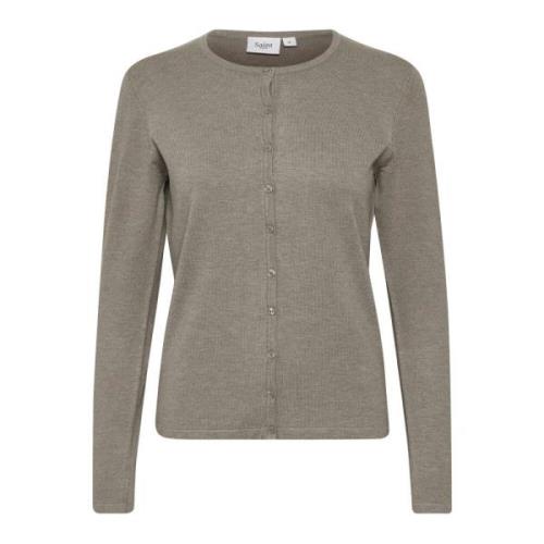 Saint Tropez Enkel Cardigan med Knappstängning Gray, Dam