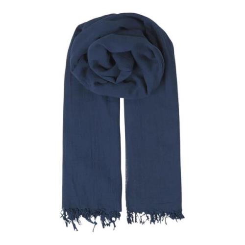 Becksöndergaard Navy Fransad Bomullsscarf Blue, Dam