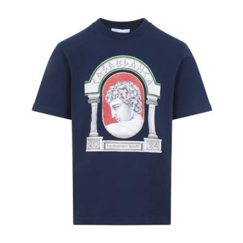 Casablanca Tryckt T-shirt Medalj Stil Blue, Herr