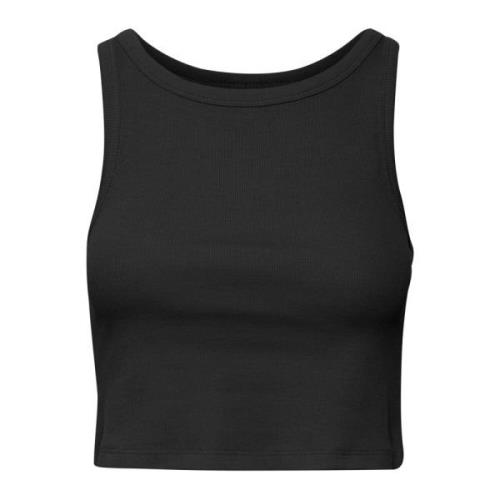 Gestuz Svart Crop Top med Båthals och Ribbad Kvalitet Black, Dam