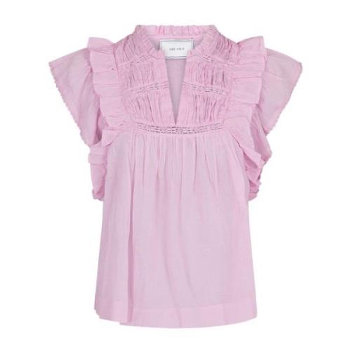 Neo Noir Feminin Voile Blus med Volanger Pink, Dam