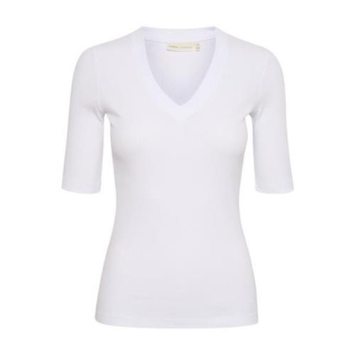 InWear Klassisk Ribbad V-ringad T-shirt White, Dam