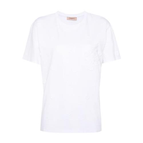 Twinset Blommig Patch Crew Neck T-shirt White, Dam