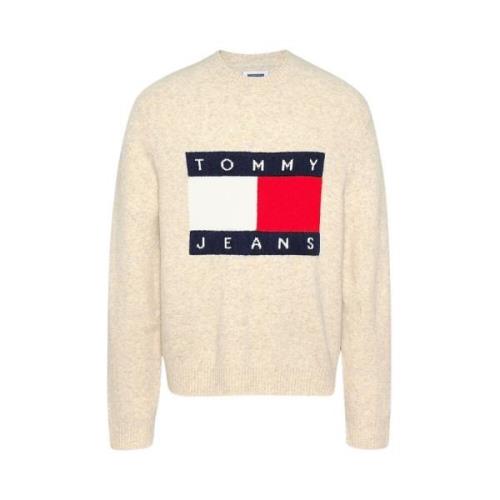 Tommy Jeans Melange Flag Sweater Regular Fit Beige, Herr