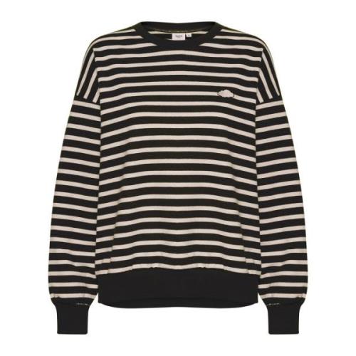 Saint Tropez Randig Sweatshirt med Broderad Detalj Black, Dam