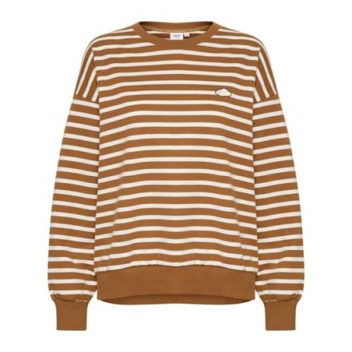 Saint Tropez Randig Sweatshirt med Broderad Detalj Brown, Dam