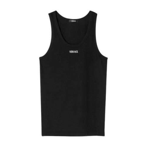 Versace Svart Tanktop Bomull Ribbad Black, Herr