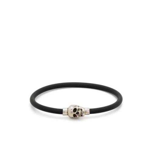 Alexander McQueen Svart Gummi Skalle Charm Armband Black, Herr