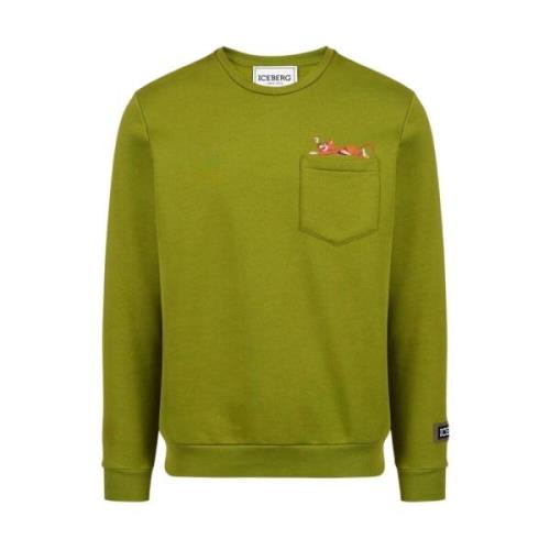 Iceberg Yogi Print Crew-neck Sweatshirt Green, Herr